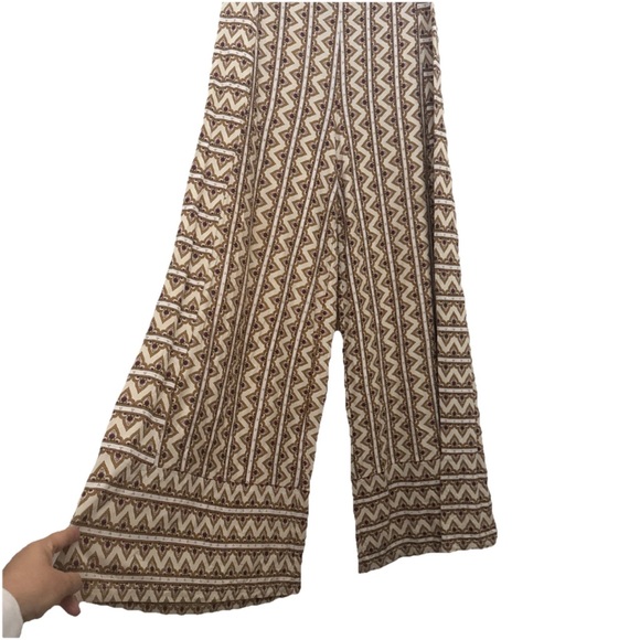 FARM Rio Cream and Brown Geometric Wide Leg Pants GEO print - Picture 16 of 16